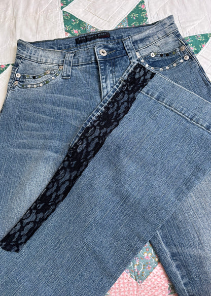 Blue Pointe Lace Flare Jeans | Size 27” waist