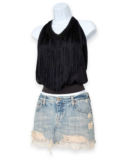 Bebe 00's Fringe Halter Top | Size M/L