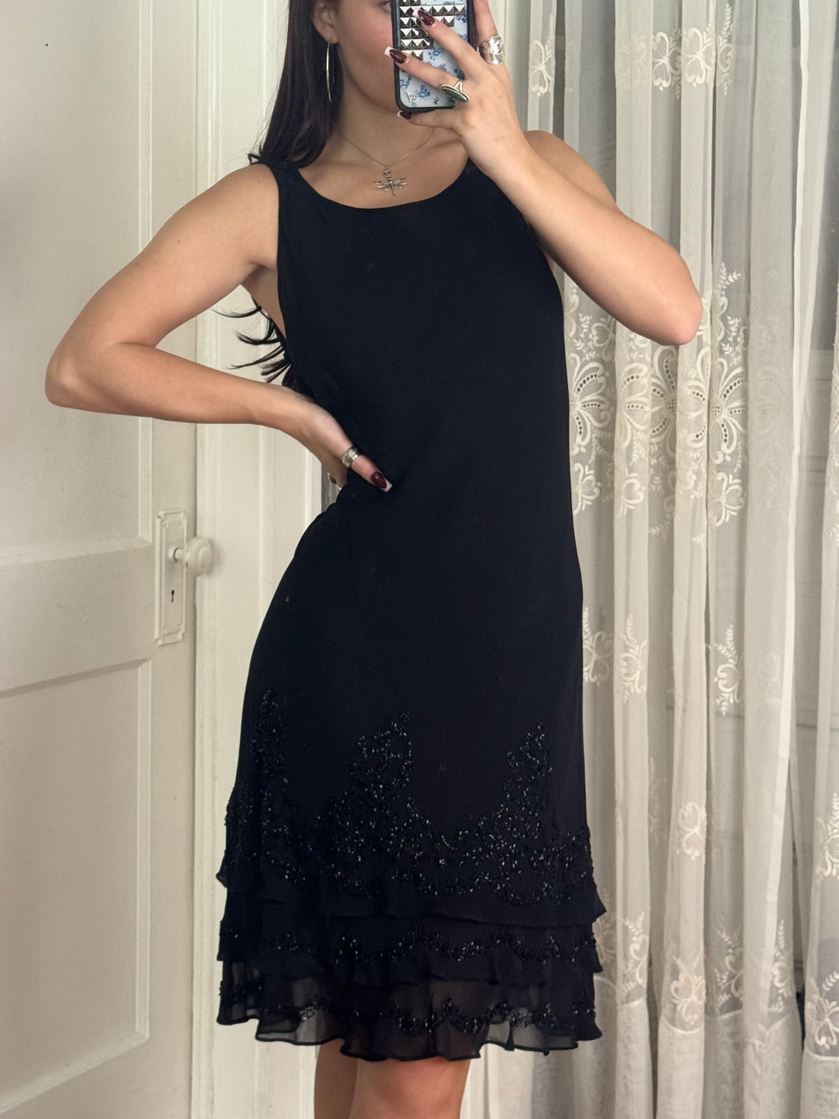 90's Silk Beaded Dress | Size L