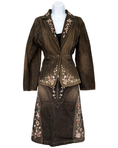 Apostrophe 90's Embroidered Denim Blazer | Size 14P