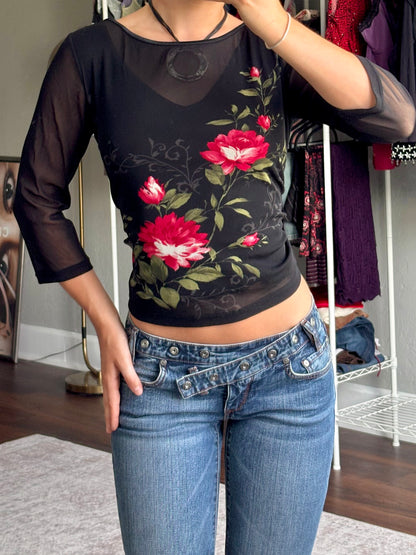 Floral 00's Mesh Top | Size M