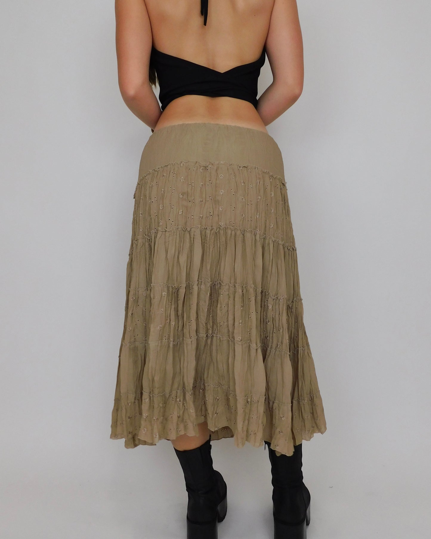 Y2K Tan Tiered Maxi Skirt | Size M