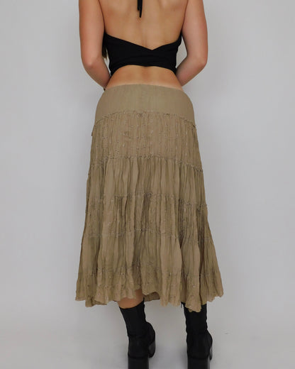 Y2K Tan Tiered Maxi Skirt | Size M