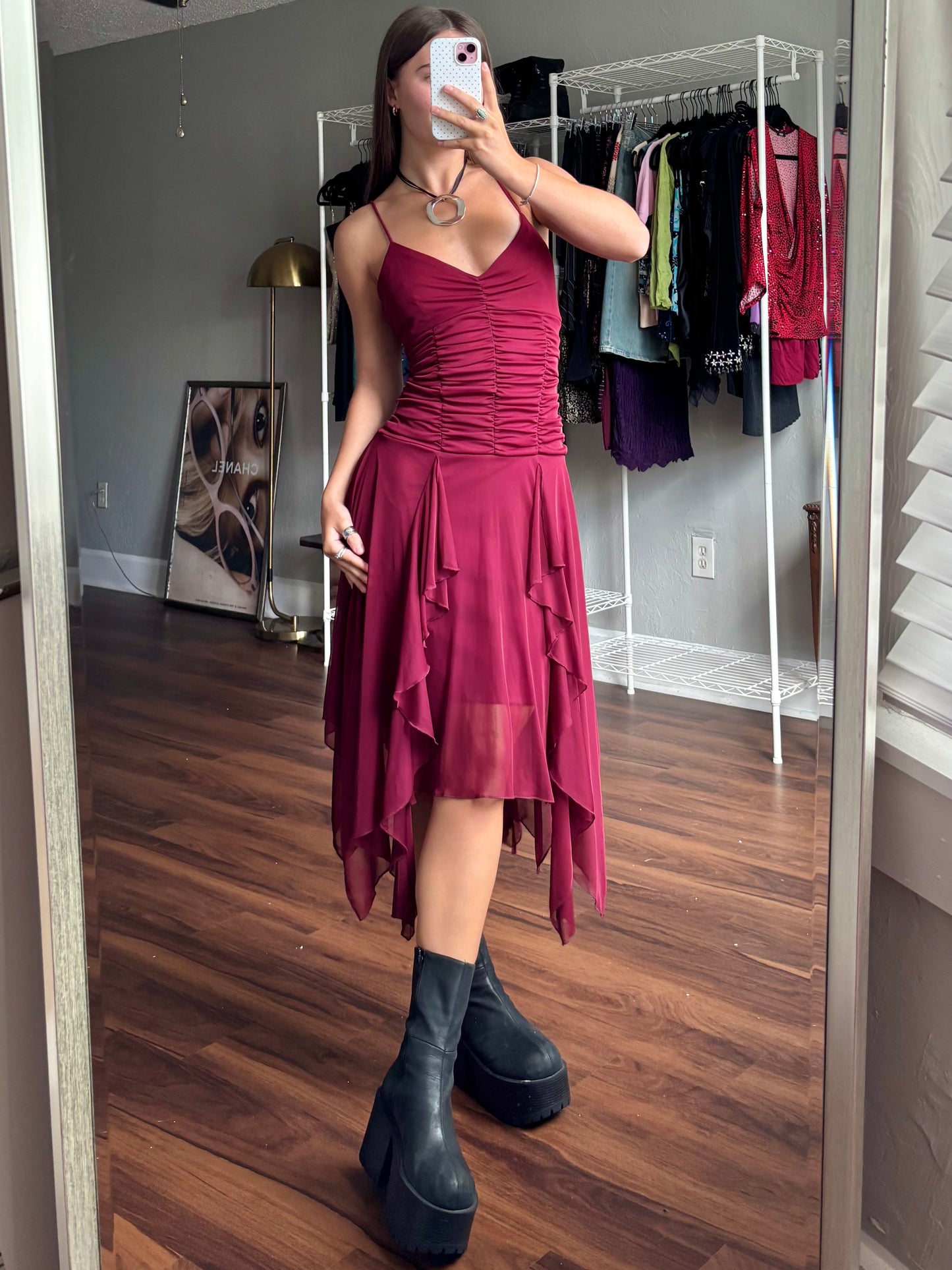 Nikki Mae 90's Ruched Asymmetric Dress | Size M