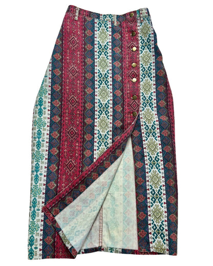 Vintage Printed Denim Skirt | 32” waist