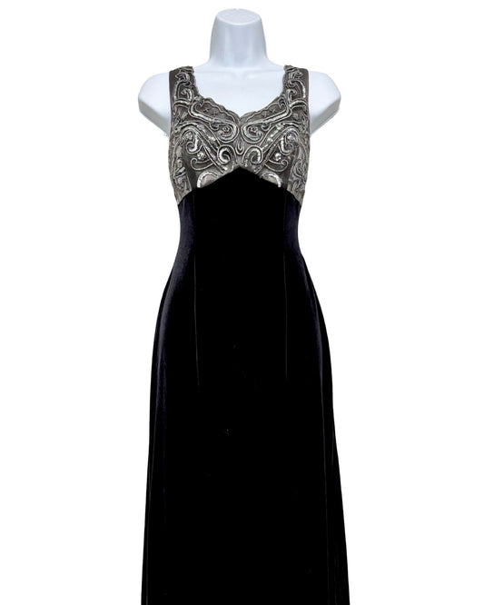 Tom Barra 90's Velvet Maxi Dress | Size 6P