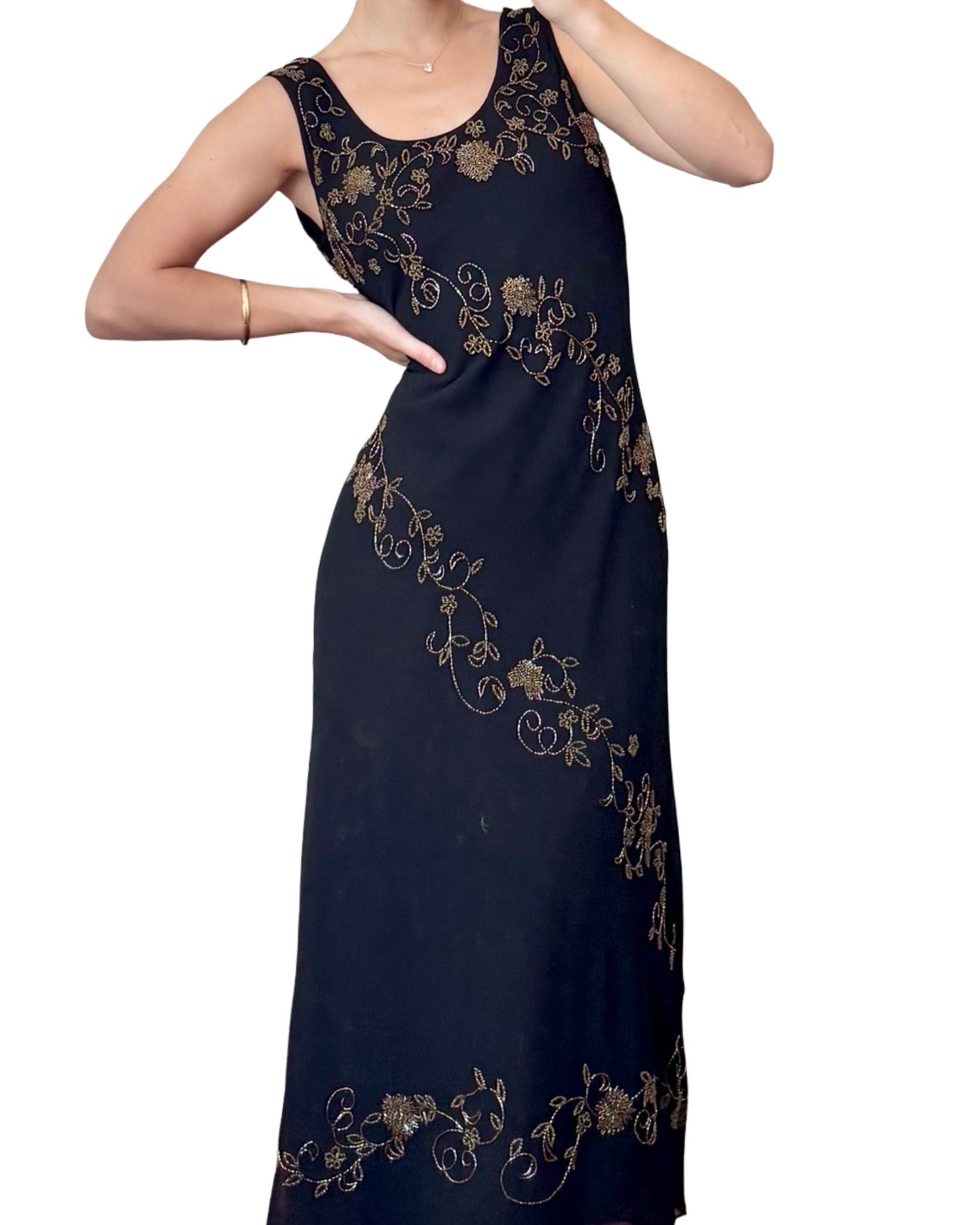 Midnight Beaded 90's Dress | Size L