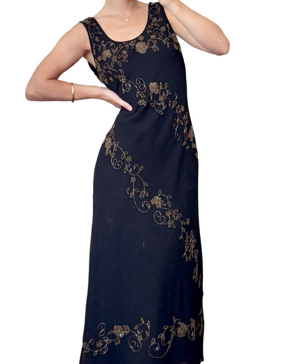 Midnight Beaded 90's Dress | Size L
