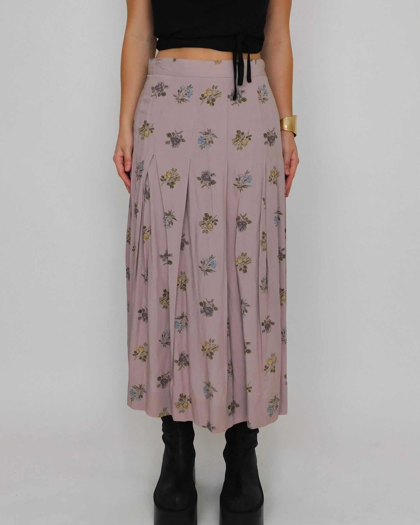 Vintage Floral Pleated Maxi Skirt | 28” Waist