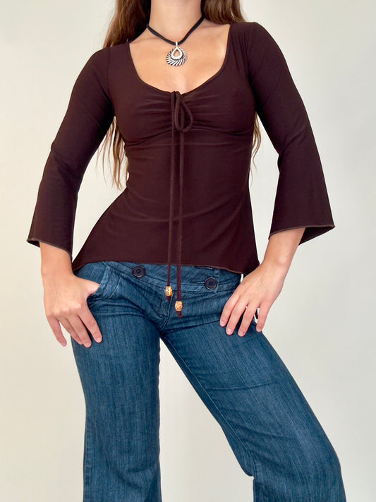Brown Tie Blouse | Size S