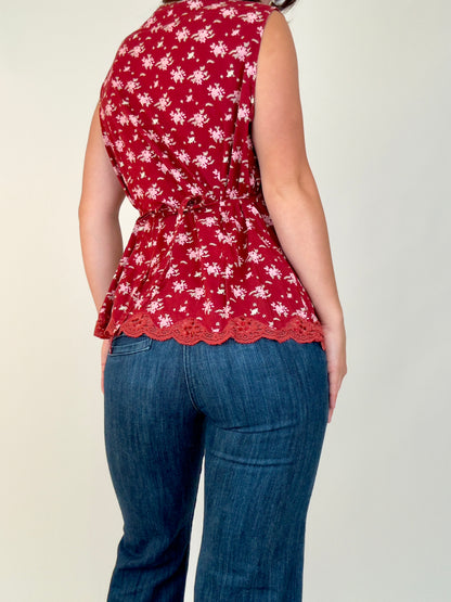 Red Floral Blouse | Size L