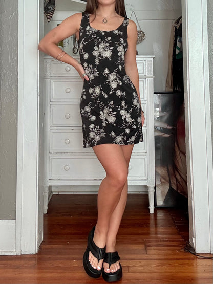 Black 90's Floral Dress | Size S