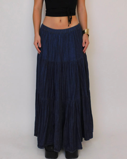 Vintage Tiered Denim Maxi Skirt | One Size