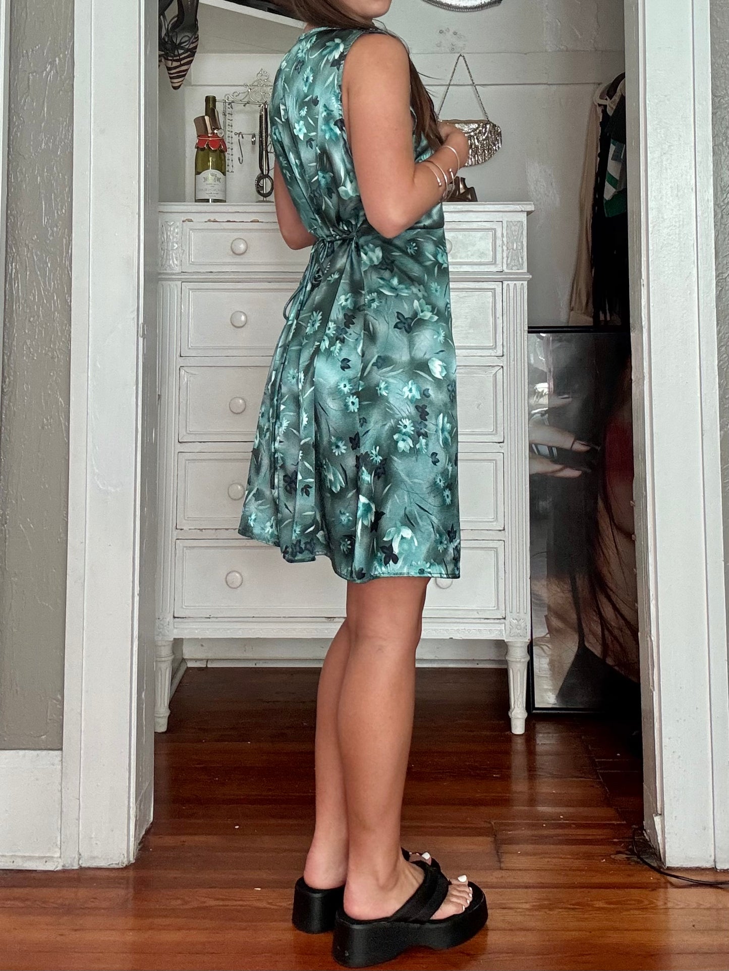 Floral 90's Tie Back Dress | Size L