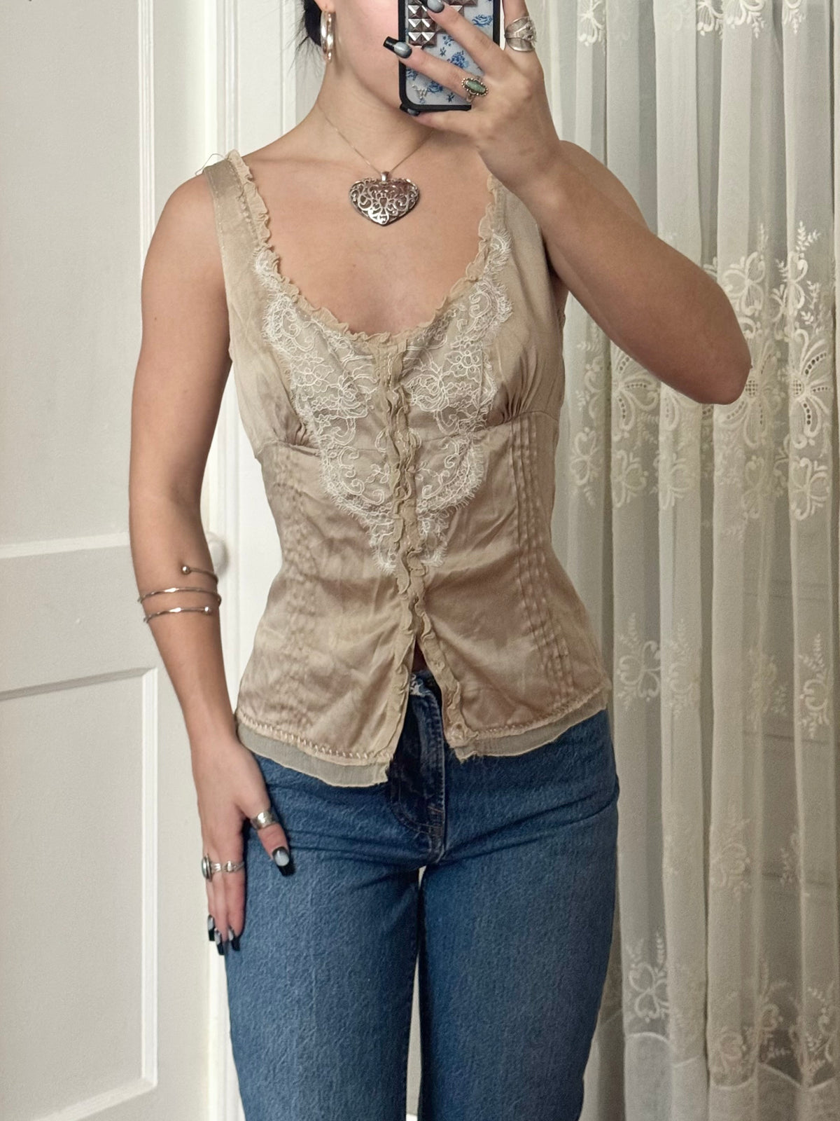 Y2K Silk Lace Top | Size M