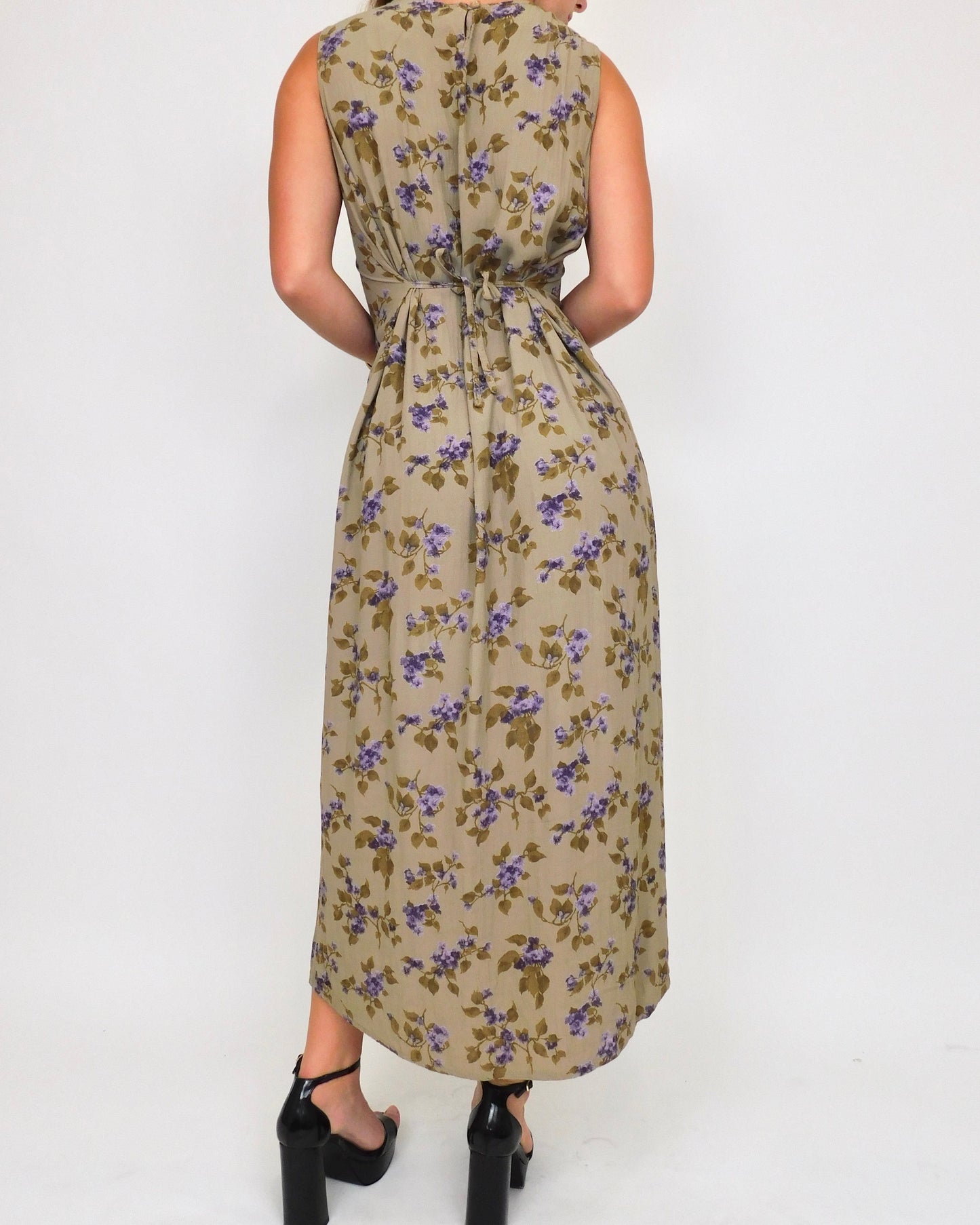 90’s Green Floral Maxi Dress | Size 10