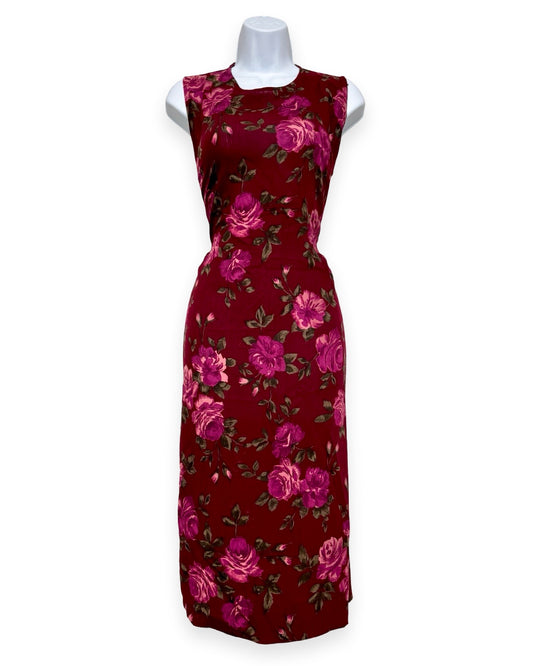 Red 90's Tie Back Midi Dress | Size M