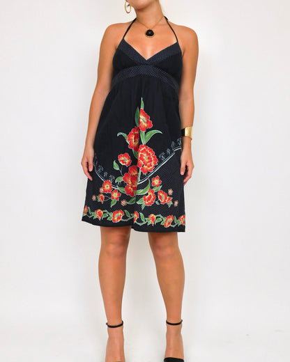 Y2K Flower Halter Mini Dress | Size M