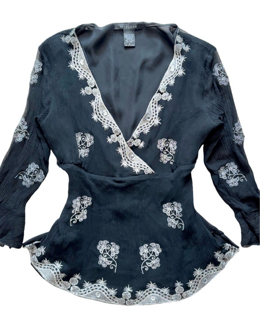 Silk Embroidered 00’s Top | Size M
