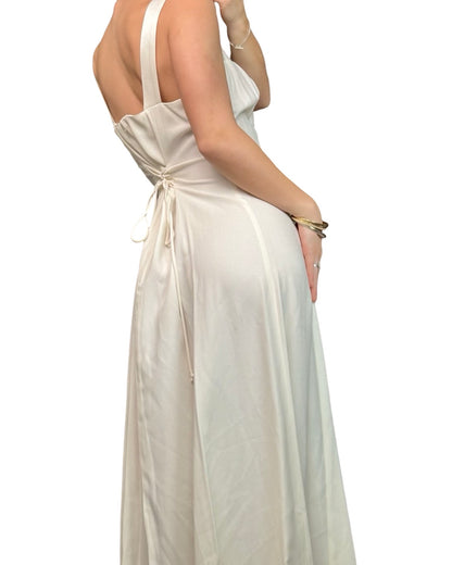 Ivory 90's Lace Back Maxi Dress | Size 7