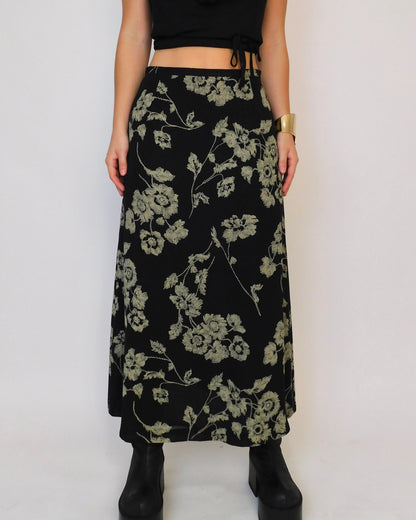 Black Floral maxi skirt | 27” waist