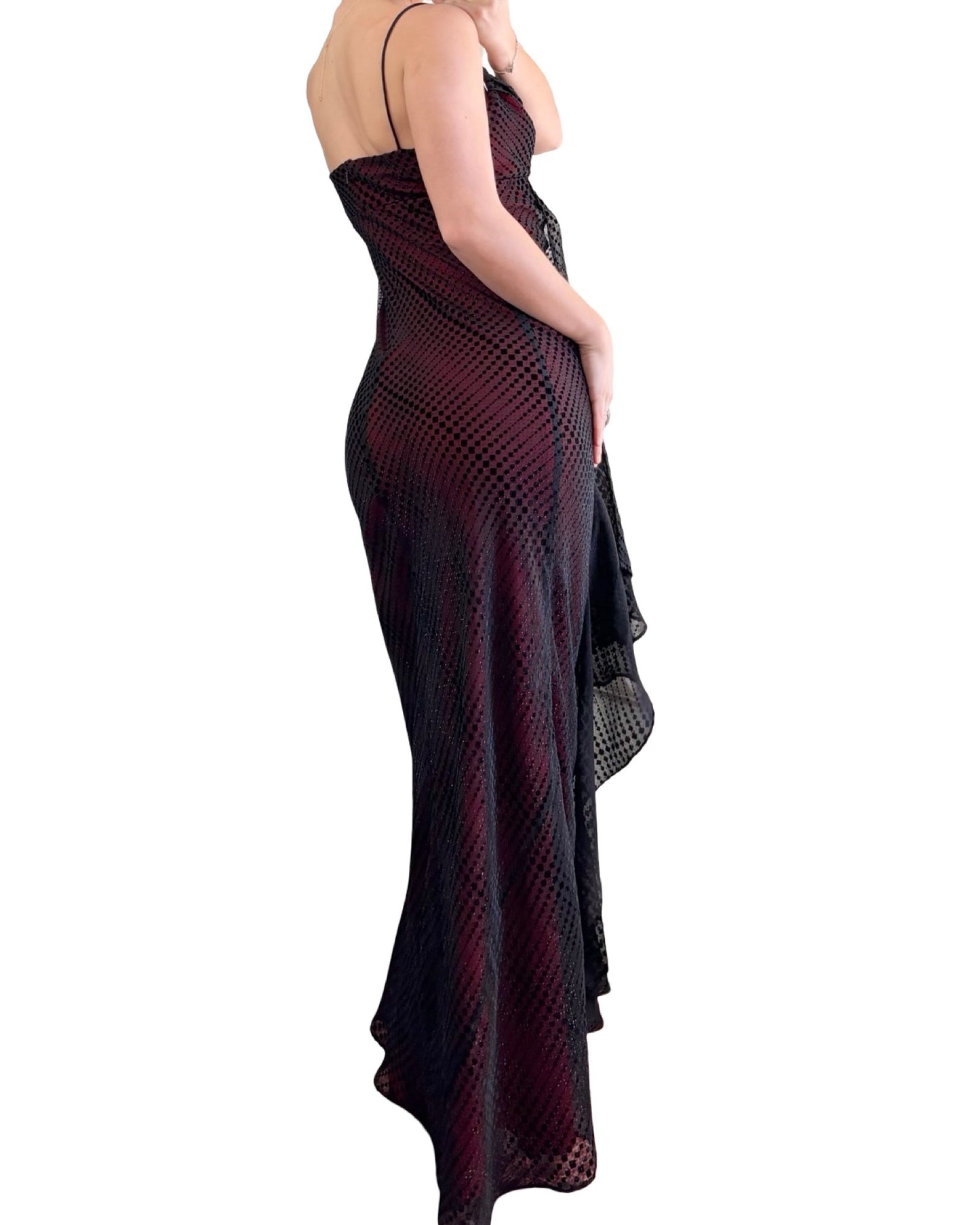 Delaru 90's Mesh Ruffle Gown | Size M