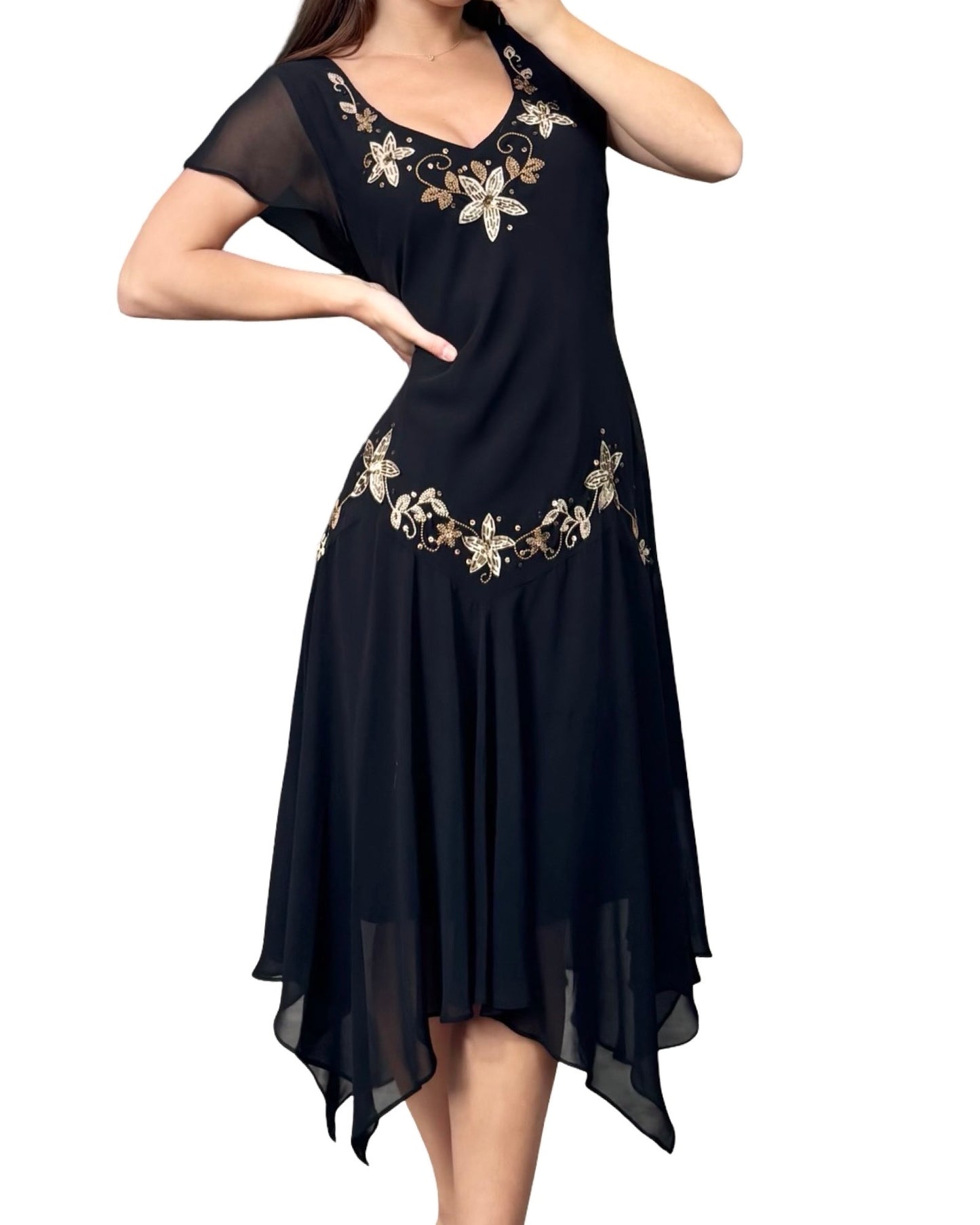 SL Fashions 90's Beaded Dress | Size XL