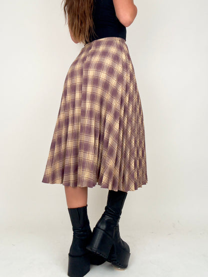 Pleated Plaid Midi | Size 24” waist