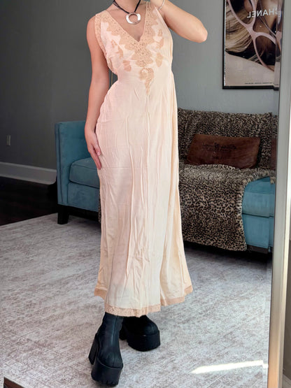 Peach 1930's Silk Tie Back Slip | Size 32