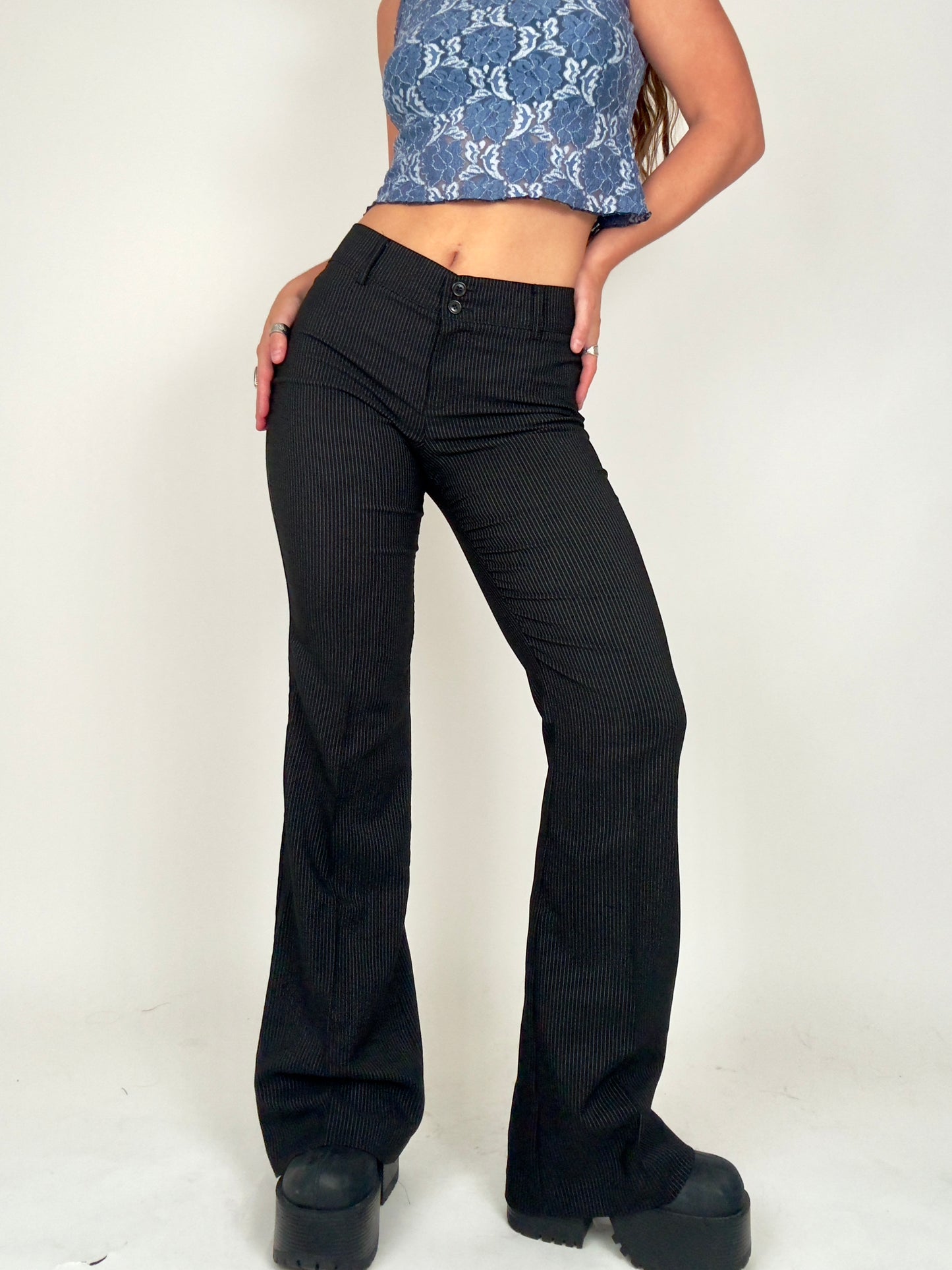 Black Pinstripe Flares | Size S