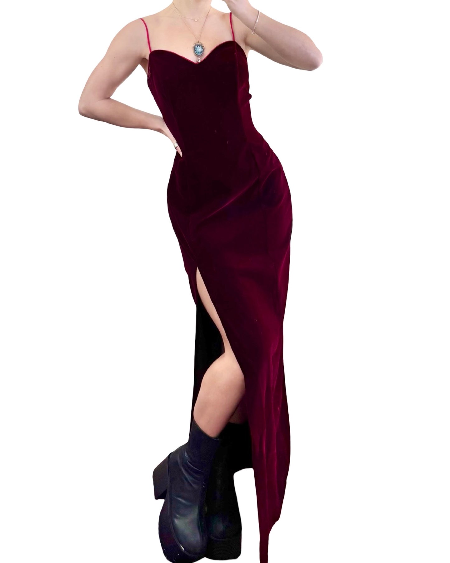 LA Burgundy 90's Velvet Maxi Dress | Size M