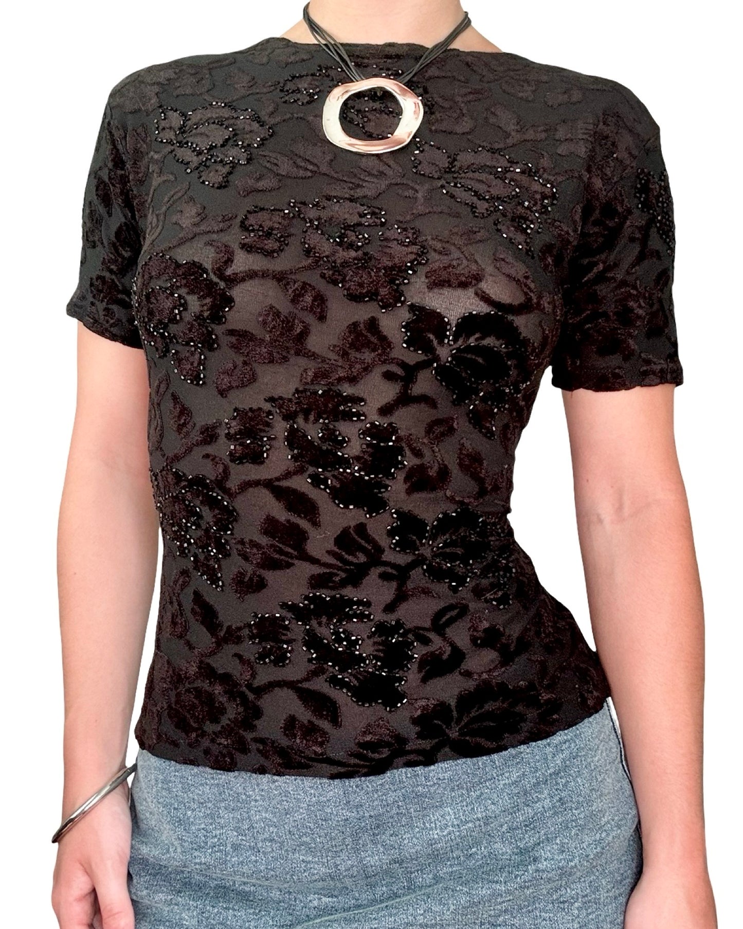 Beaded 90's Mesh Top | Size M