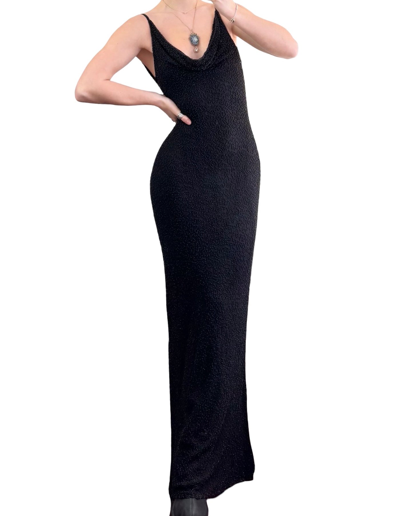 Beaded 90's Mesh Maxi Dress | Size M