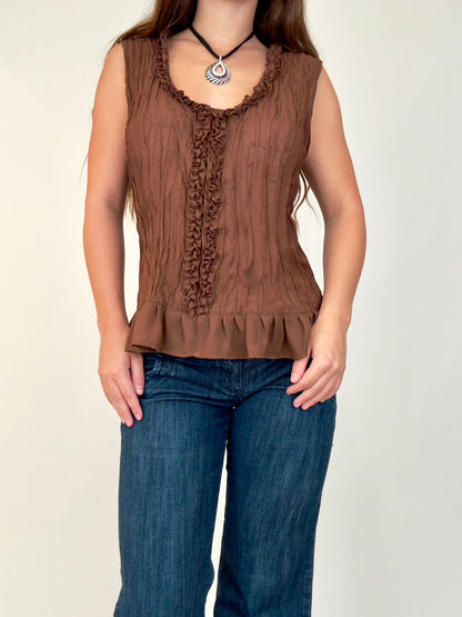 Brown Ruffle Blouse | Size L