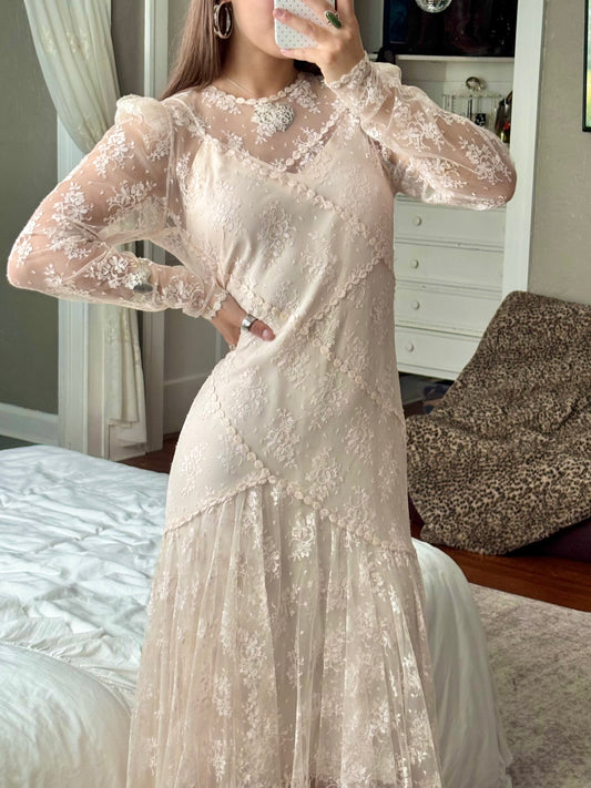 Lace 1970's Dress | Size 6