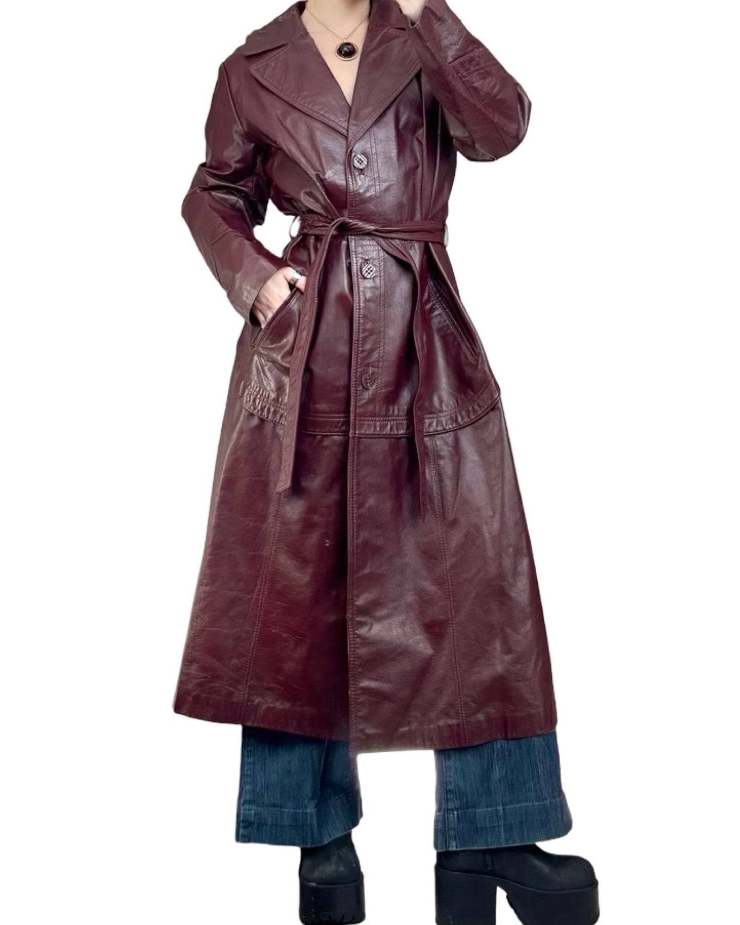 Richard Mann 90's Burgundy Leather Trench | Size 10