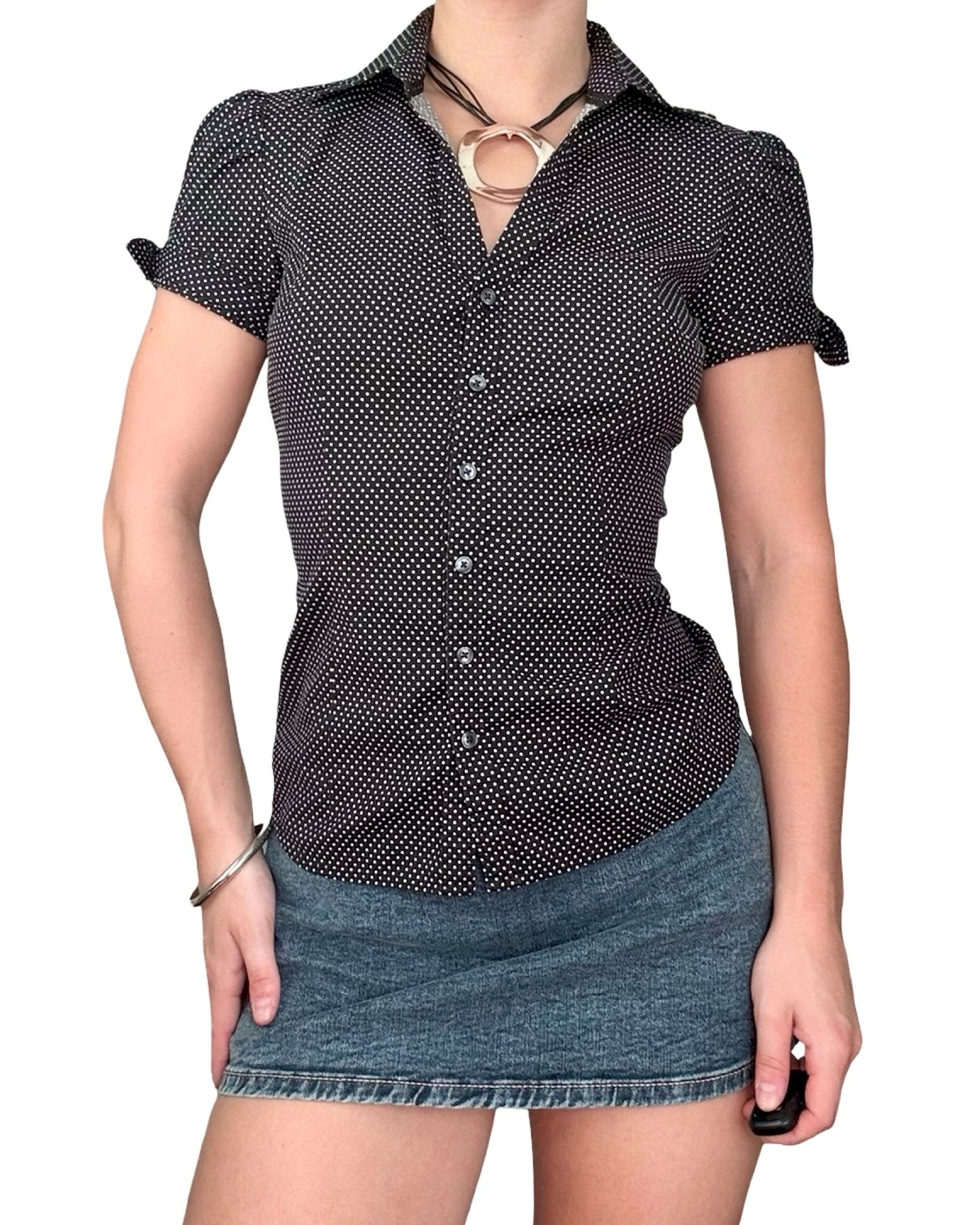 Express 00's Polka Dot Fitted Blouse | Size XS