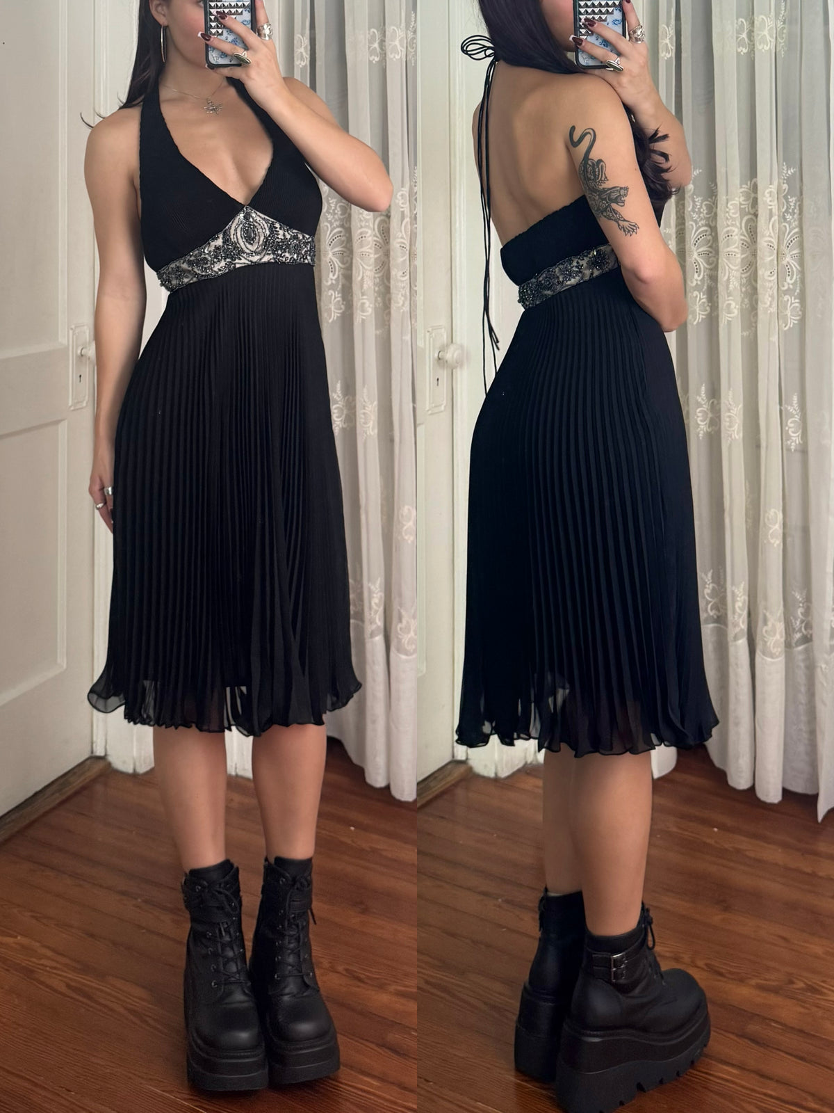 Y2K Beaded Halter Dress | Size M