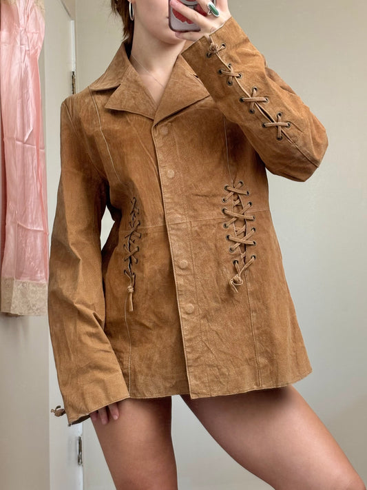 Lace up 00’s Leather Jacket | Size XL