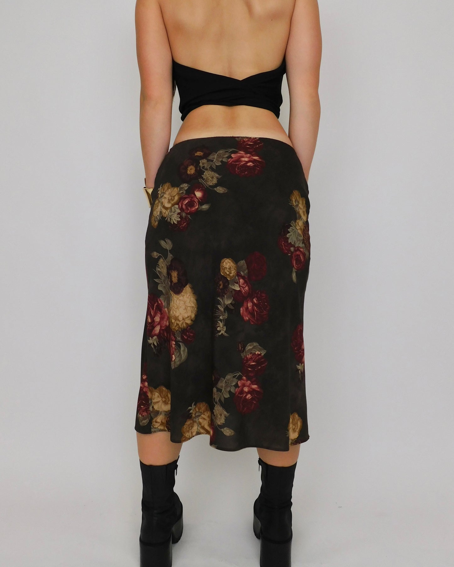 90’s Brown Floral Midi Skirt | Size 4