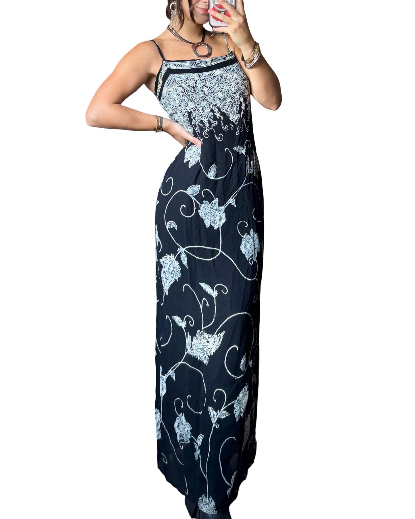 Black 90’s Floral Maxi Dress | Size M/L