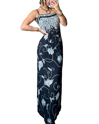 Black 90’s Floral Maxi Dress | Size M/L