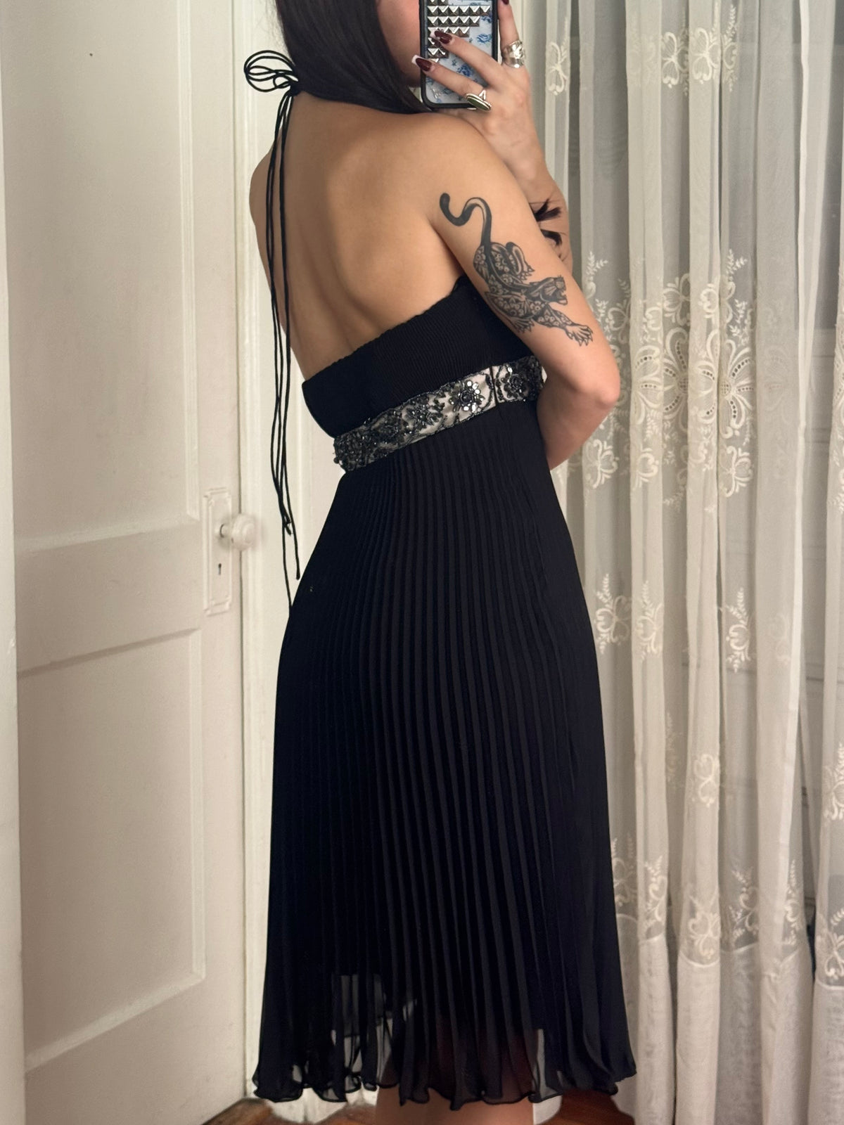 Y2K Beaded Halter Dress | Size M