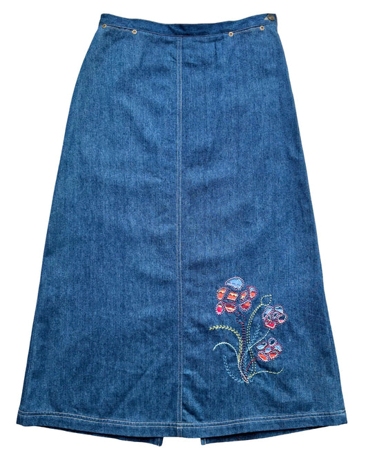 Embroidered 90’s Jean Skirt | Size 29” Waist