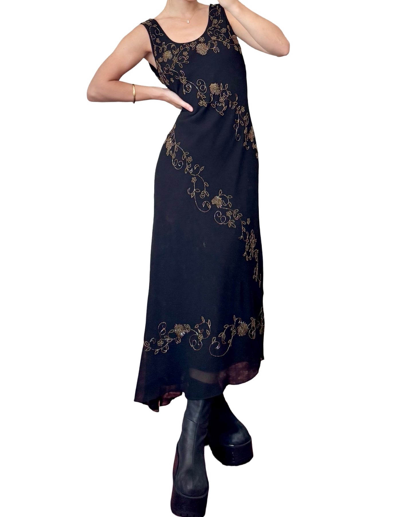 Midnight Beaded 90's Dress | Size L