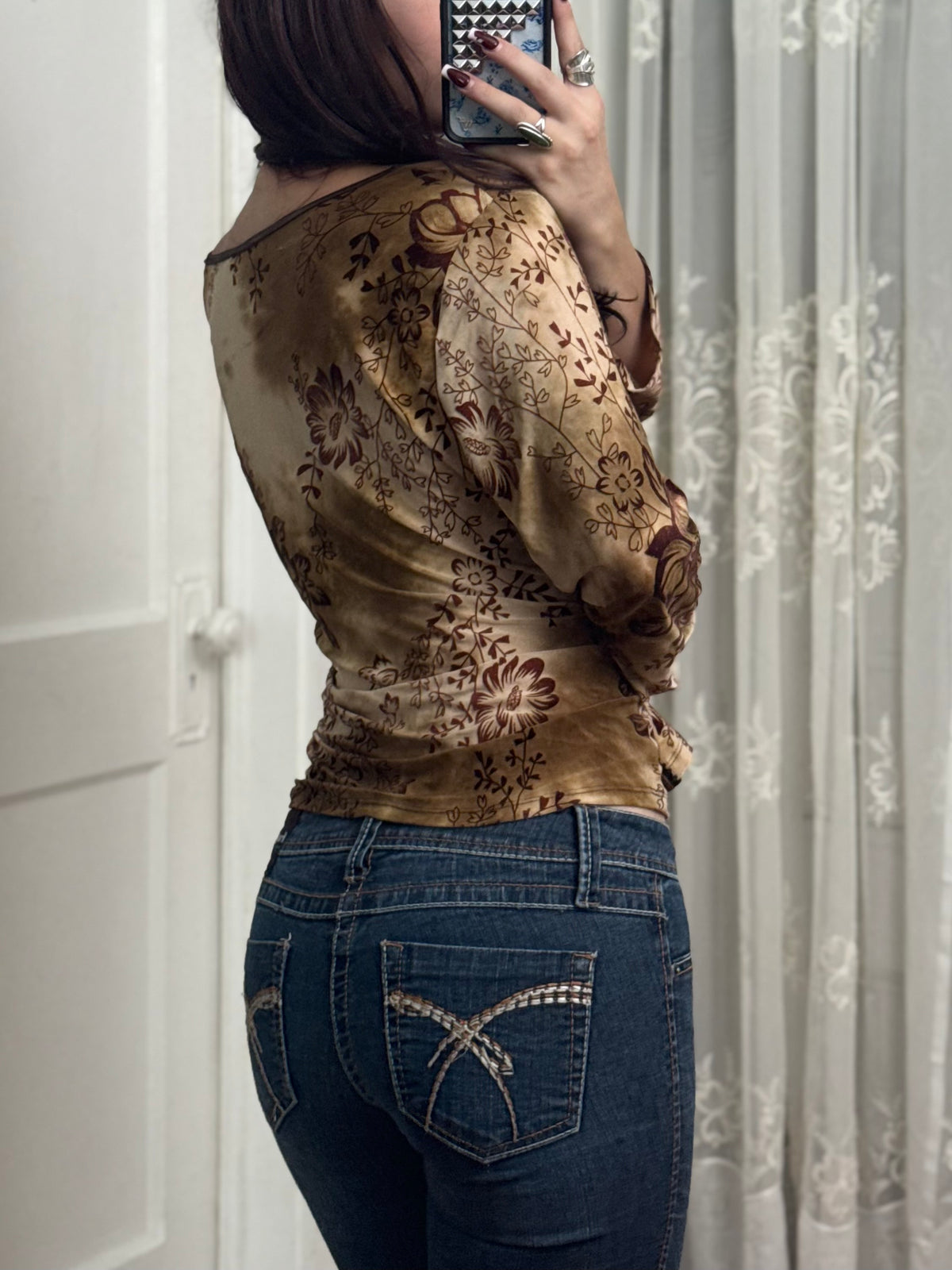 Y2K Velvet Print Top | Size L