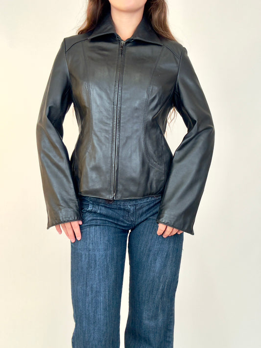 Zip Sleeve Leather Jacket | Size S