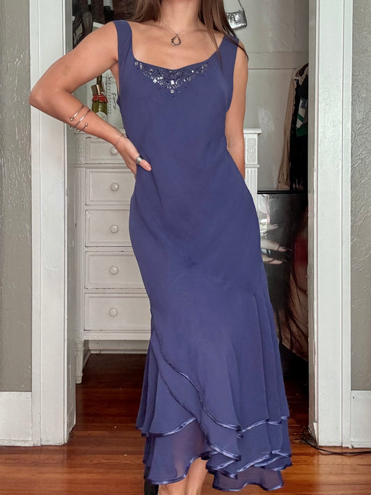 Beaded 00's Tiered Dress | Size L/XL