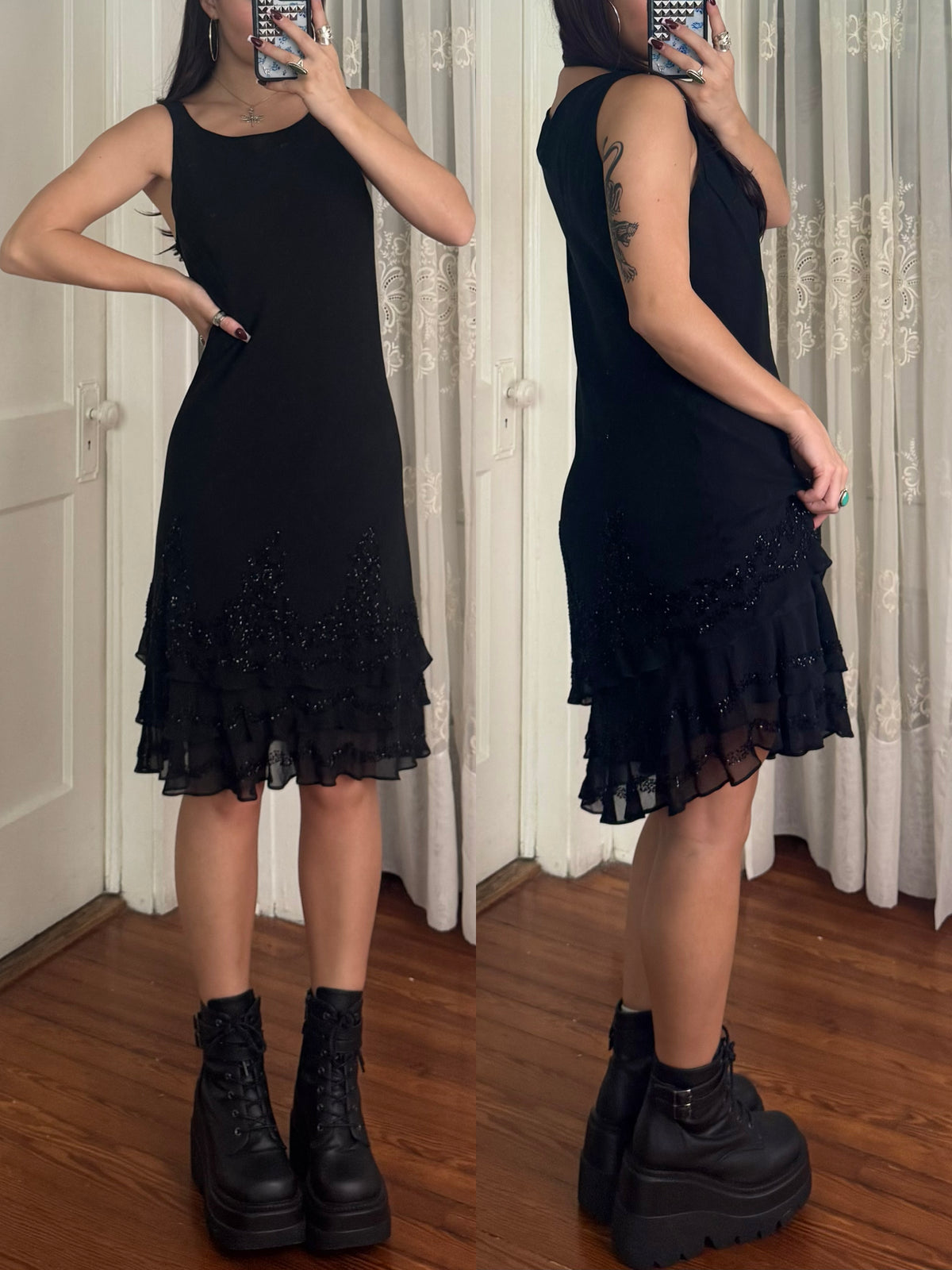 90's Silk Beaded Dress | Size L