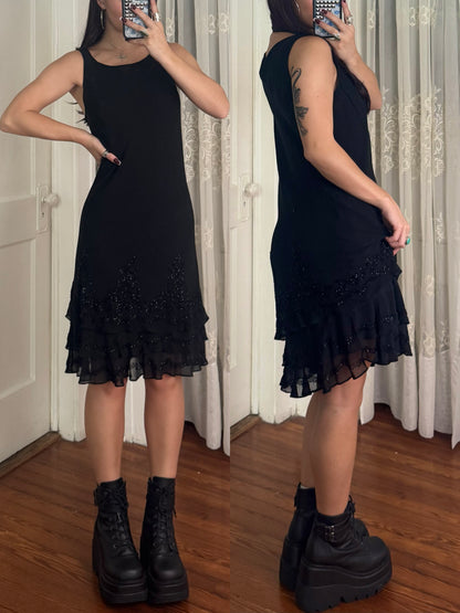 90's Silk Beaded Dress | Size L